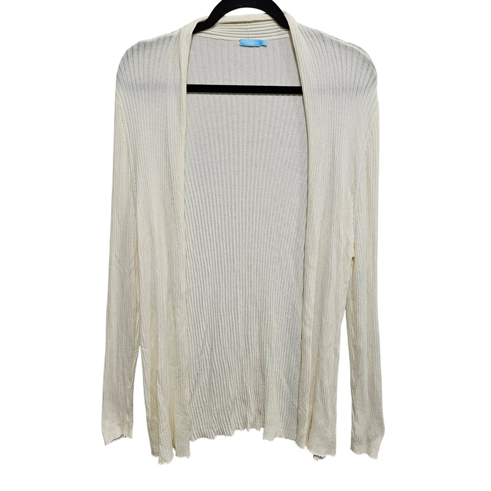 J. McLaughlin Cream Ribbed Knit Open Front Cardigan Sweater Size X-Large